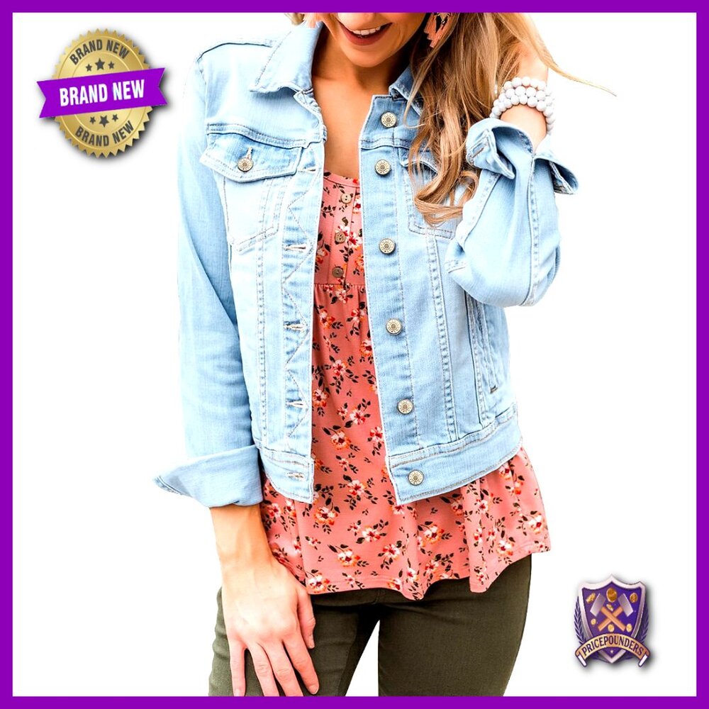 Classic Denim Trucker Jacket Long Sleeves Button Down Fitted Slim Fit Women